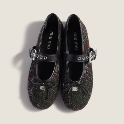 Miu Miu Plaid Tweed Ballerinas Loden Green Miu Miu Plaid Tweed Ballerinas Loden Green