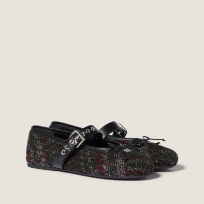 Miu Miu Plaid Tweed Ballerinas Loden Green Miu Miu Plaid Tweed Ballerinas Loden Green