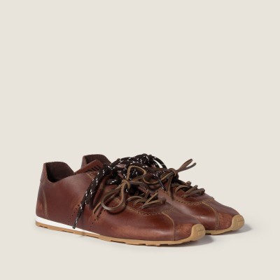 Miu Miu Plume Leather Sneakers Coffee Miu Miu Plume Leather Sneakers Coffee