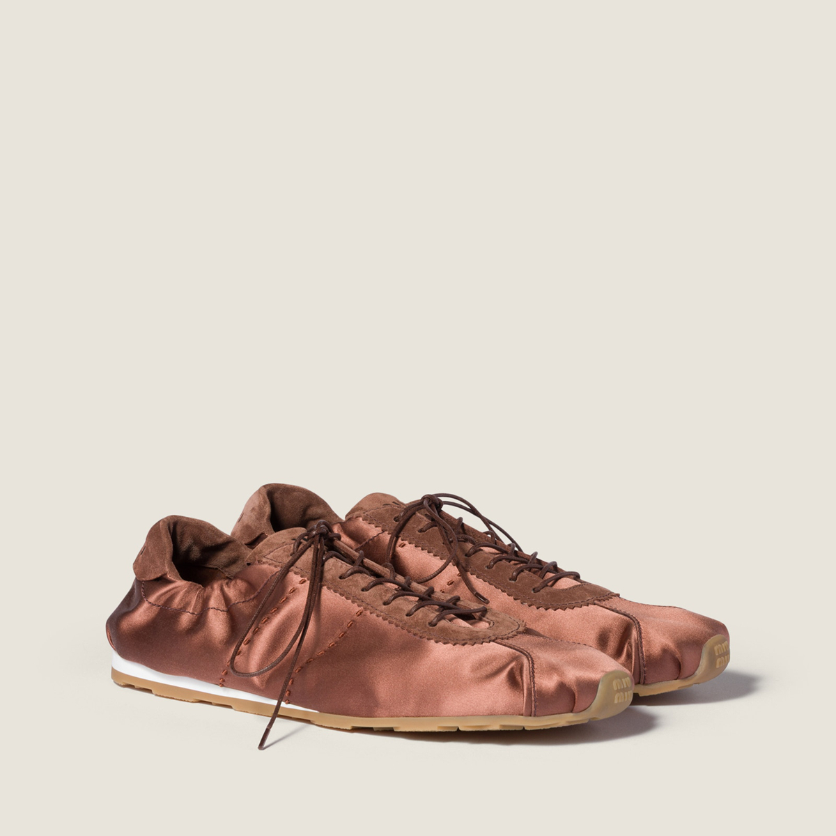 Miu Miu Plume Satin Sneakers Cocoa Brown Miu Miu Plume Satin Sneakers Cocoa Brown