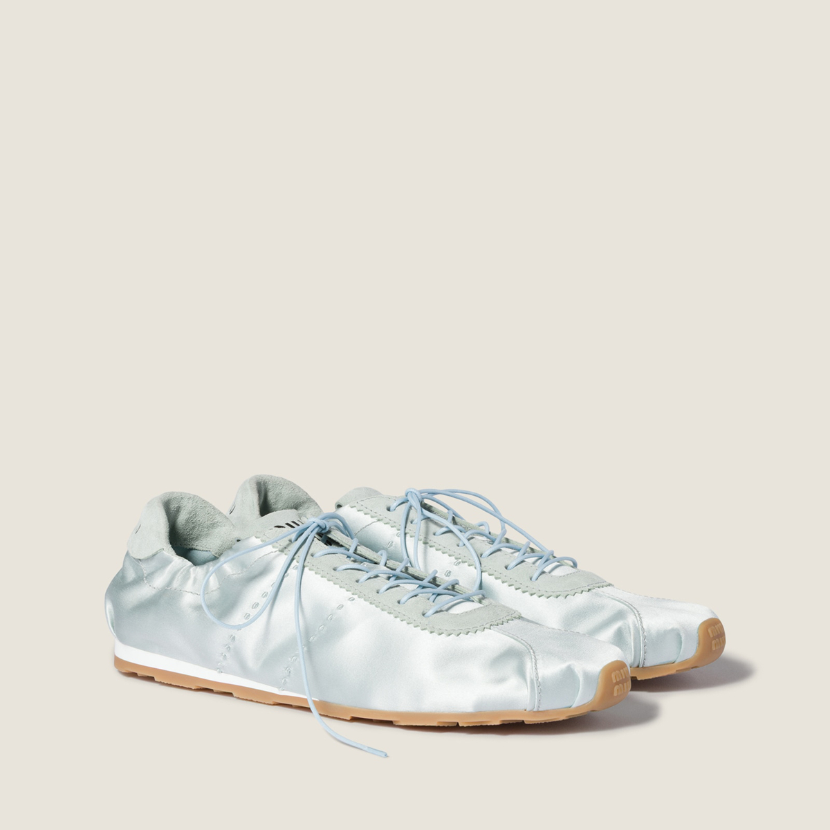 Miu Miu Plume Satin Sneakers Powder Blue Miu Miu Plume Satin Sneakers Powder Blue
