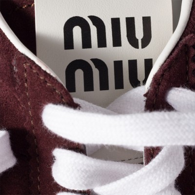 Miu Miu Plume Suede Sneakers Burgundy
