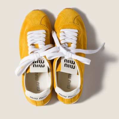 Miu Miu Plume Suede Sneakers Sunny Yellow