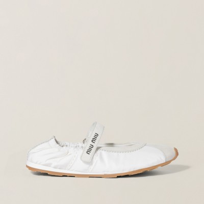 Miu Miu Plume Technical Fabric And Suede Ballerinas White Miu Miu Plume Technical Fabric And Suede Ballerinas White