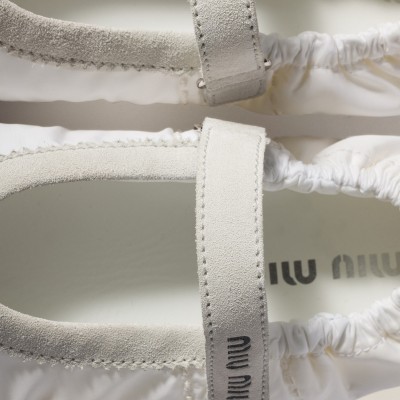 Miu Miu Plume Technical Fabric And Suede Ballerinas White Miu Miu Plume Technical Fabric And Suede Ballerinas White