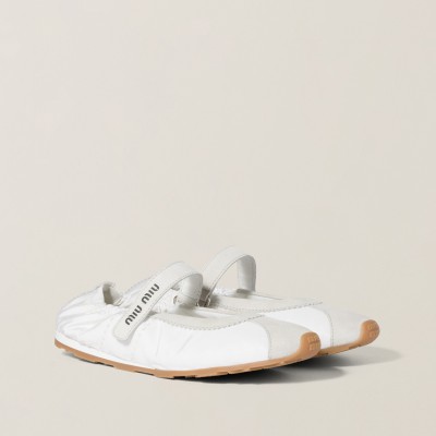 Miu Miu Plume Technical Fabric And Suede Ballerinas White Miu Miu Plume Technical Fabric And Suede Ballerinas White