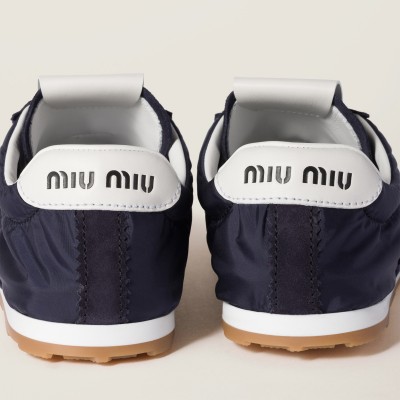 Miu Miu Plume Technical Fabric And Suede Sneakers Navy