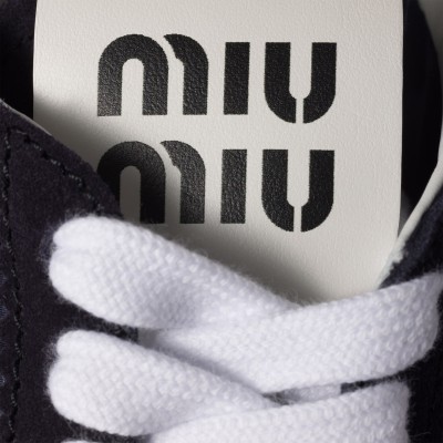 Miu Miu Plume Technical Fabric And Suede Sneakers Navy
