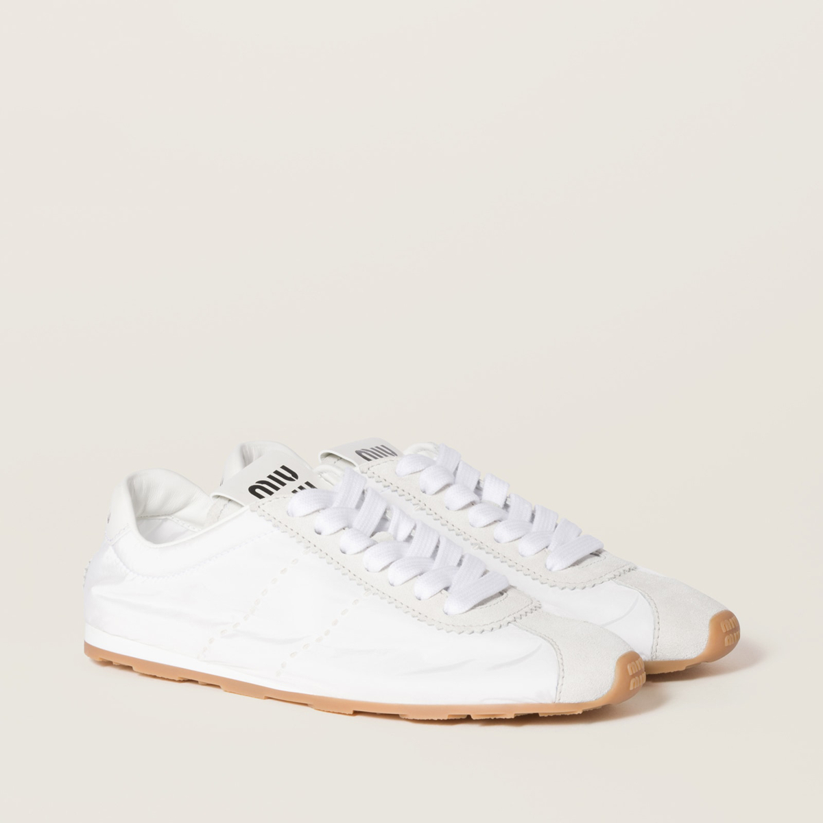 Miu Miu Plume Technical Fabric And Suede Sneakers White Miu Miu Plume Technical Fabric And Suede Sneakers White