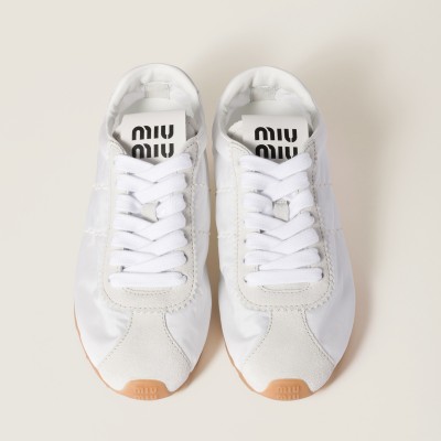 Miu Miu Plume Technical Fabric And Suede Sneakers White Miu Miu Plume Technical Fabric And Suede Sneakers White