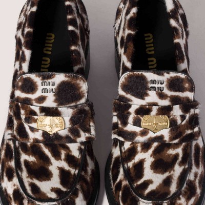 Miu Miu Printed Leather Loafers Chalk White Miu Miu Printed Leather Loafers Chalk White