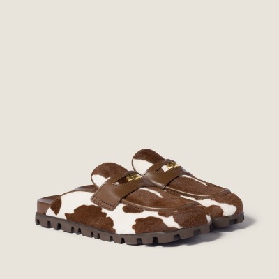 Miu Miu Printed Leather Mule White Burnt Sienna