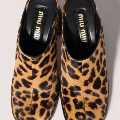 Miu Miu Printed Leather Mules Honey Miu Miu Printed Leather Mules Honey