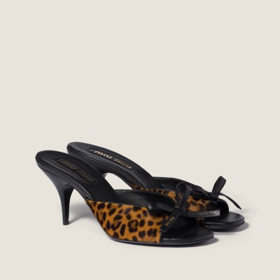 Miu Miu Printed Leather Sandals With Bow Honey Miu Miu Printed Leather Sandals With Bow Honey