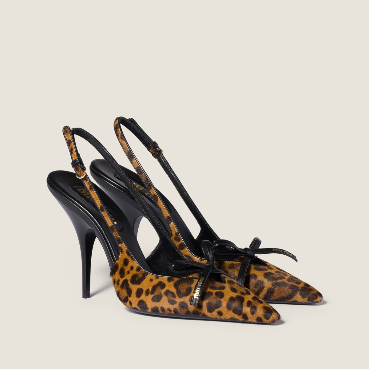 Miu Miu Printed Leather Slingback Pumps With Bow Honey Miu Miu Printed Leather Slingback Pumps With Bow Honey