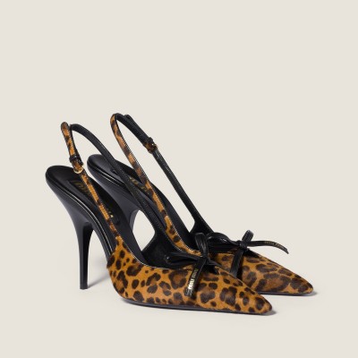 Miu Miu Printed Leather Slingback Pumps With Bow Honey