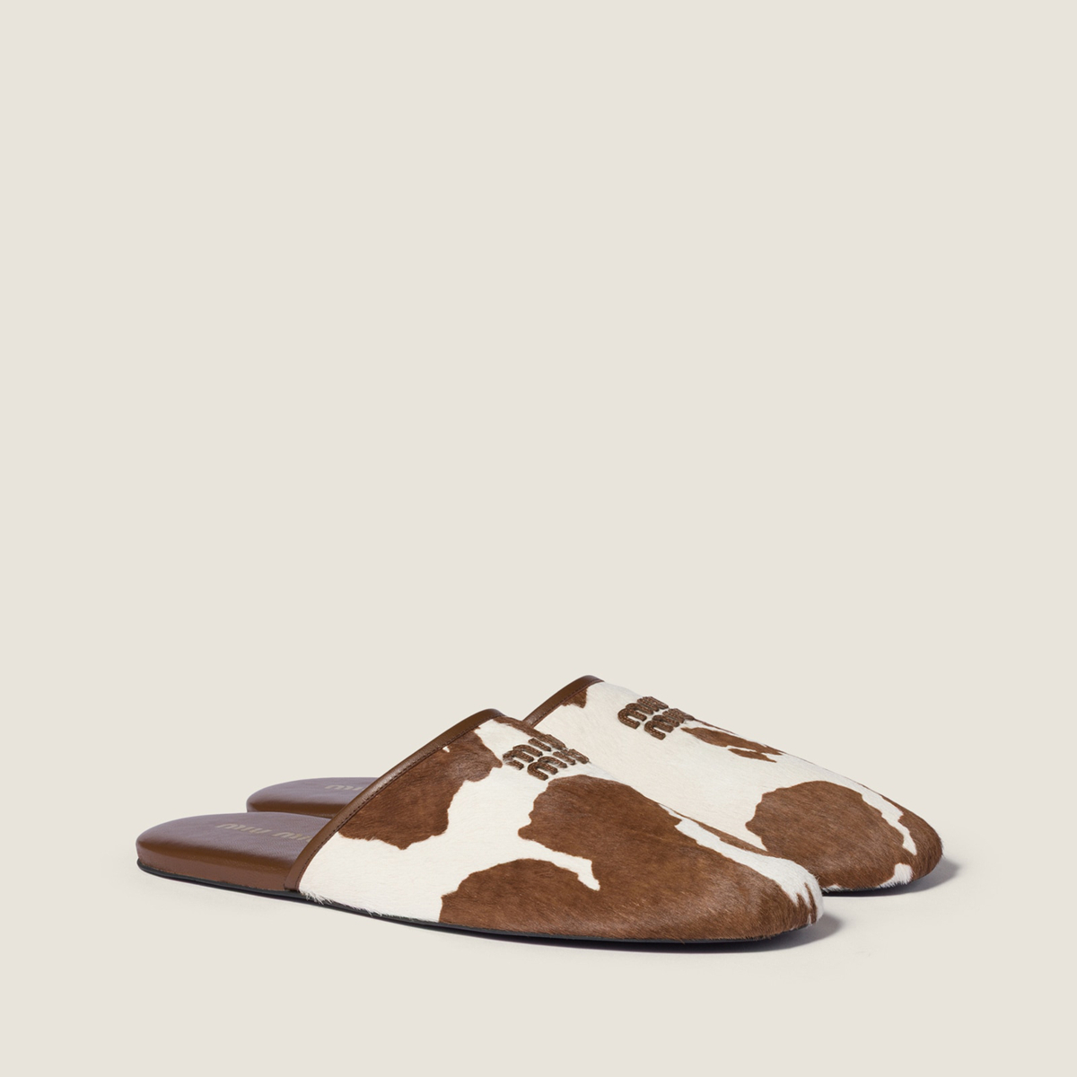 Miu Miu Printed Leather Slippers White Burnt Sienna Miu Miu Printed Leather Slippers White Burnt Sienna