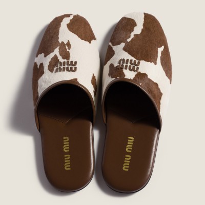 Miu Miu Printed Leather Slippers White Burnt Sienna Miu Miu Printed Leather Slippers White Burnt Sienna