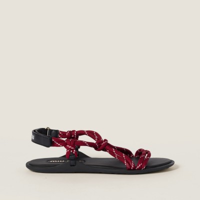 Miu Miu Riviere Cord And Leather Sandals Amaranth Red Miu Miu Riviere Cord And Leather Sandals Amaranth Red