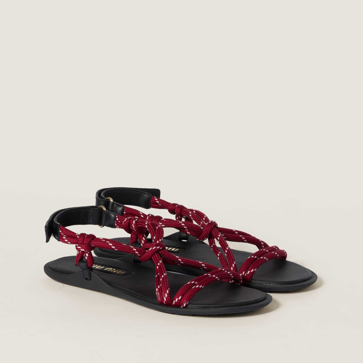 Miu Miu Riviere Cord And Leather Sandals Amaranth Red Miu Miu Riviere Cord And Leather Sandals Amaranth Red