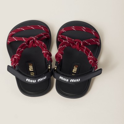 Miu Miu Riviere Cord And Leather Sandals Amaranth Red Miu Miu Riviere Cord And Leather Sandals Amaranth Red