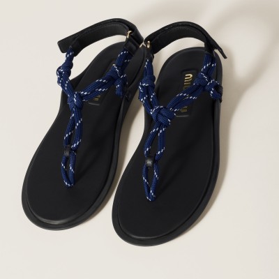 Miu Miu Riviere Cord And Leather Sandals Baltic Blue Miu Miu Riviere Cord And Leather Sandals Baltic Blue