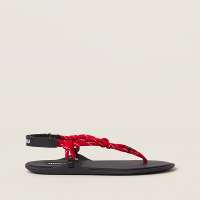 Miu Miu Riviere Cord And Leather Sandals Red Miu Miu Riviere Cord And Leather Sandals Red
