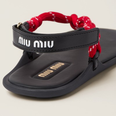 Miu Miu Riviere Cord And Leather Sandals Red Miu Miu Riviere Cord And Leather Sandals Red