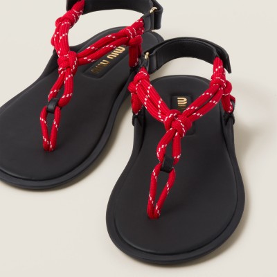 Miu Miu Riviere Cord And Leather Sandals Red Miu Miu Riviere Cord And Leather Sandals Red