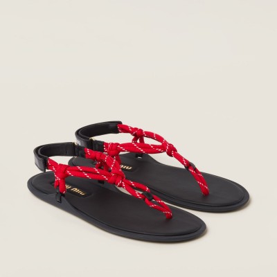 Miu Miu Riviere Cord And Leather Sandals Red Miu Miu Riviere Cord And Leather Sandals Red