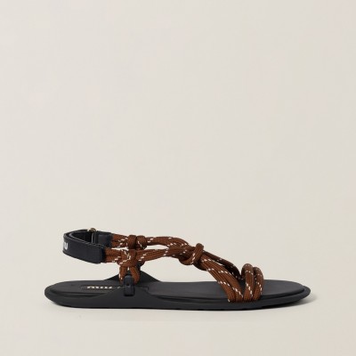 Miu Miu Riviere Cord And Leather Sandals Tobacco Miu Miu Riviere Cord And Leather Sandals Tobacco