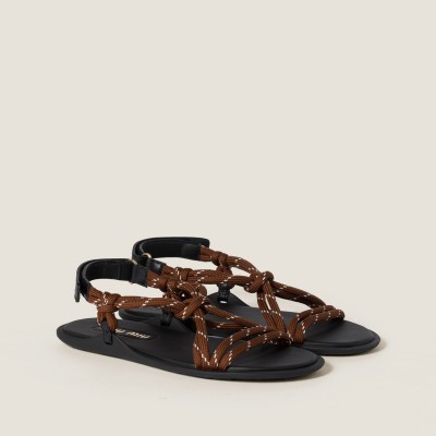 Miu Miu Riviere Cord And Leather Sandals Tobacco Miu Miu Riviere Cord And Leather Sandals Tobacco