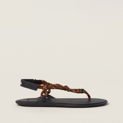 Miu Miu Riviere Cord And Leather Sandals Tobacco