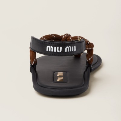 Miu Miu Riviere Cord And Leather Sandals Tobacco