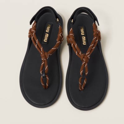 Miu Miu Riviere Cord And Leather Sandals Tobacco