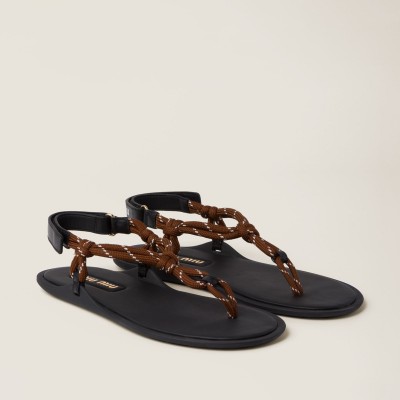 Miu Miu Riviere Cord And Leather Sandals Tobacco Miu Miu Riviere Cord And Leather Sandals Tobacco