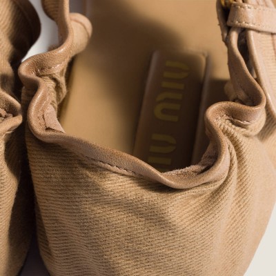 Miu Miu Ruches Cotton And Nappa Leather Fisherman Sandals Malt Beige Miu Miu Ruches Cotton And Nappa Leather Fisherman Sandals Malt Beige