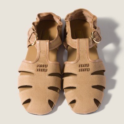 Miu Miu Ruches Cotton And Nappa Leather Fisherman Sandals Malt Beige Miu Miu Ruches Cotton And Nappa Leather Fisherman Sandals Malt Beige