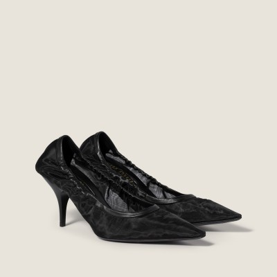 Miu Miu Ruches Mesh Fabric Pumps Black
