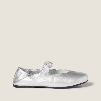 Miu Miu Ruches Mordore Nappa Leather Ballerinas Silver Miu Miu Ruches Mordore Nappa Leather Ballerinas Silver