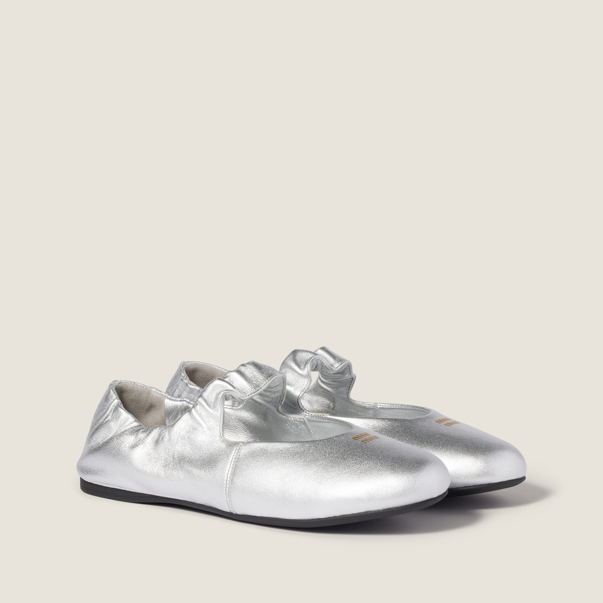 Miu Miu Ruches Mordore Nappa Leather Ballerinas Silver Miu Miu Ruches Mordore Nappa Leather Ballerinas Silver