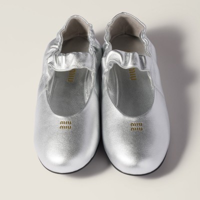 Miu Miu Ruches Mordore Nappa Leather Ballerinas Silver Miu Miu Ruches Mordore Nappa Leather Ballerinas Silver
