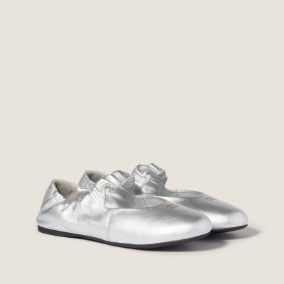 Miu Miu Ruches Mordore Nappa Leather Ballerinas Silver Miu Miu Ruches Mordore Nappa Leather Ballerinas Silver