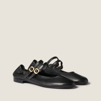 Miu Miu Ruches Nappa Leather Ballerinas Black