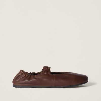 Miu Miu Ruches Nappa Leather Ballerinas Briarwood