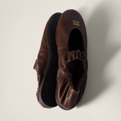 Miu Miu Ruches Nappa Leather Ballerinas Briarwood
