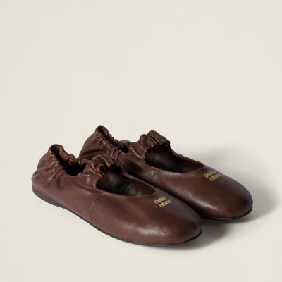 Miu Miu Ruches Nappa Leather Ballerinas Briarwood Miu Miu Ruches Nappa Leather Ballerinas Briarwood