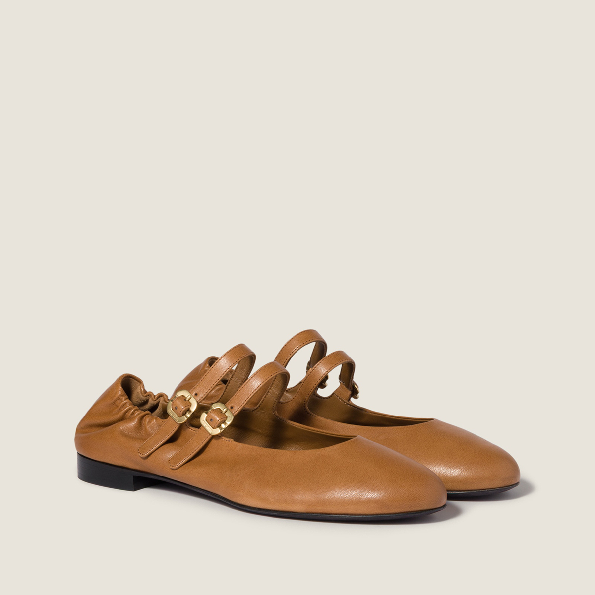 Miu Miu Ruches Nappa Leather Ballerinas Caramel Miu Miu Ruches Nappa Leather Ballerinas Caramel