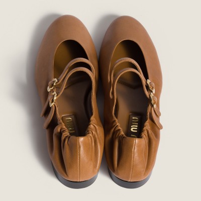 Miu Miu Ruches Nappa Leather Ballerinas Caramel Miu Miu Ruches Nappa Leather Ballerinas Caramel