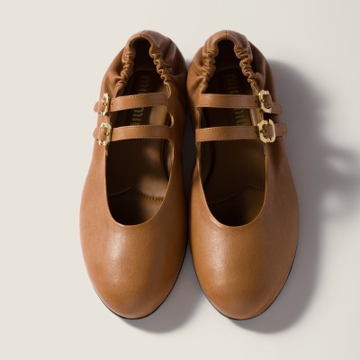 Miu Miu Ruches Nappa Leather Ballerinas Caramel Miu Miu Ruches Nappa Leather Ballerinas Caramel
